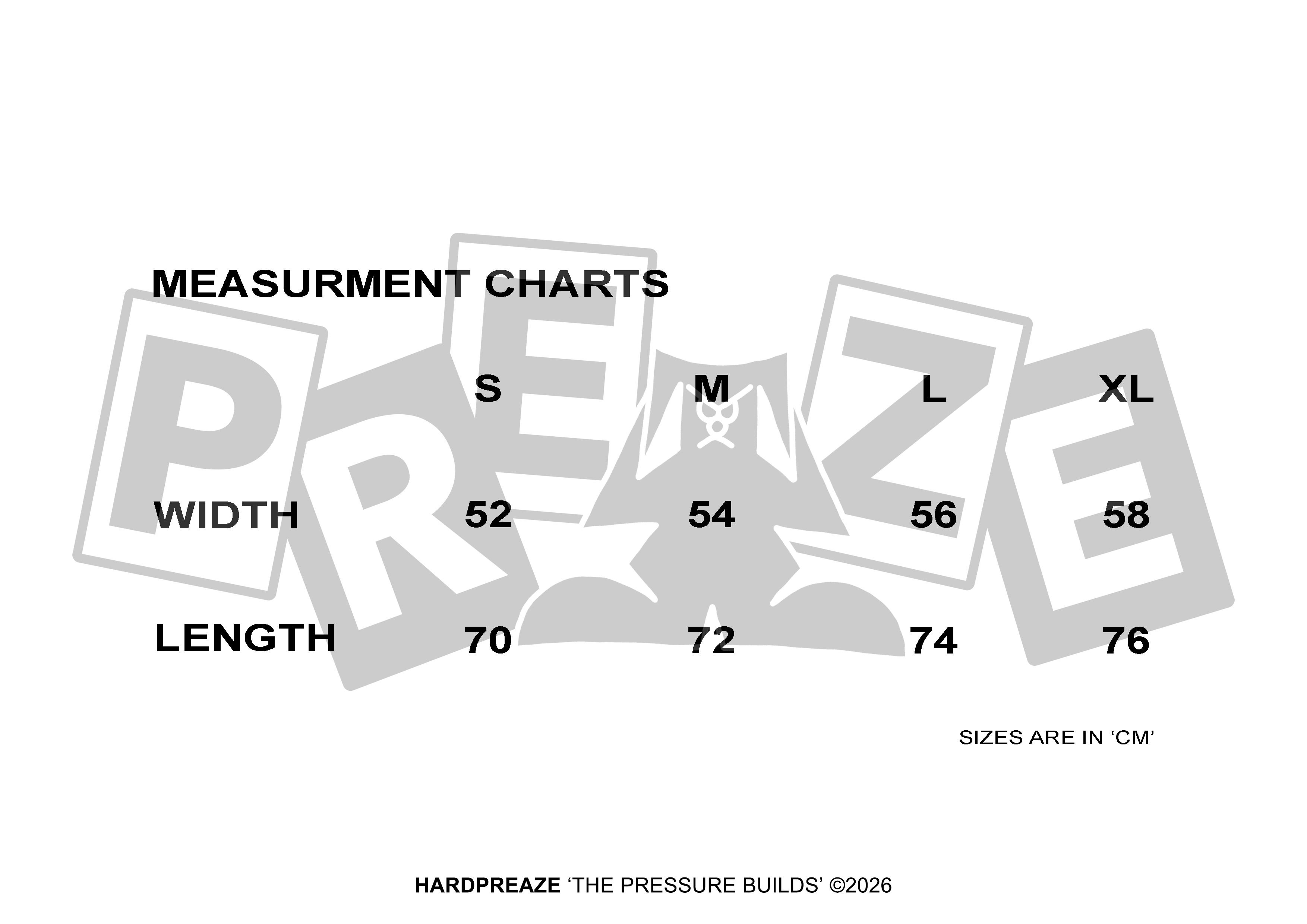 Size Chart Hard Preaze - Black Tee